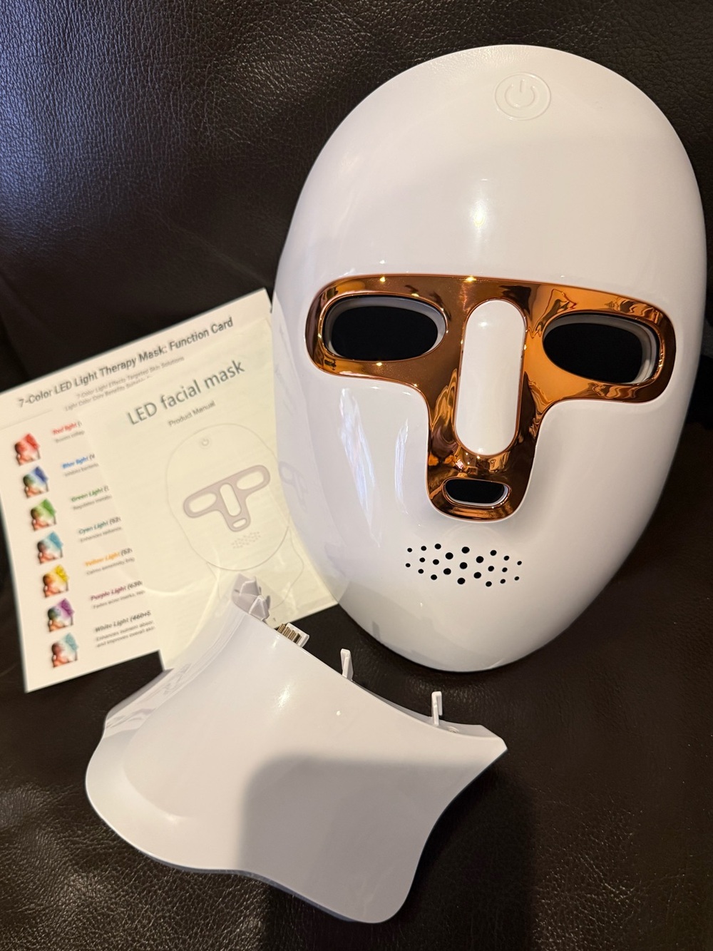 LED Facial & Neck Therapy Mask with Rose Gold Accents - White